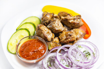 fried meat with vegetables