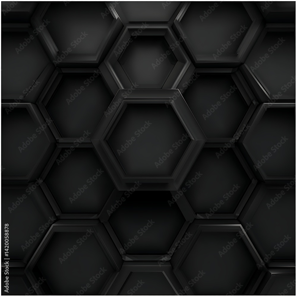 Poster dark hexagonal metallic honeycomb structure shadowy texture background technology industrial design.