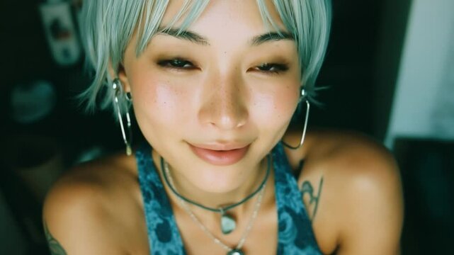笑顔の素敵なタンクトップのアジアンモデル