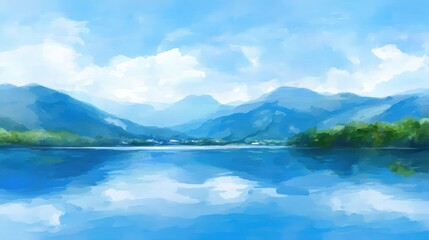 Serene lakeside scene Mountains embrace tranquil waters under a cloudy sky