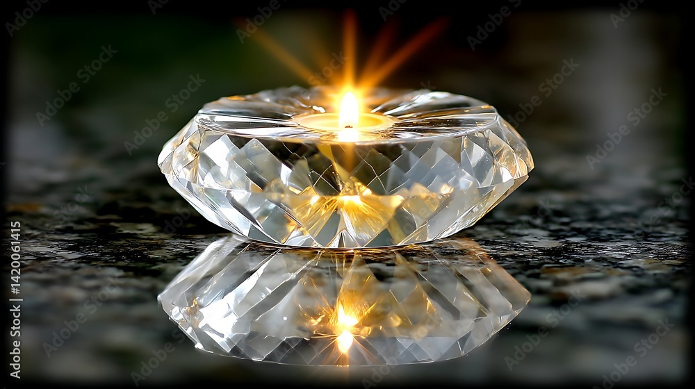 Poster dazzling crystal object with radiant light sparkling on a reflective surface elegant precious stone.