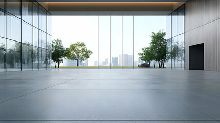 Empty Modern Architecture Lobby With City View