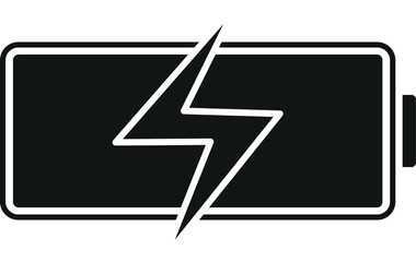 Black battery icon with lightning bolt showing power or energy charge symbol in simple design	