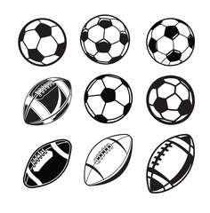 A vector set features soccer balls and icons for sport game and team play