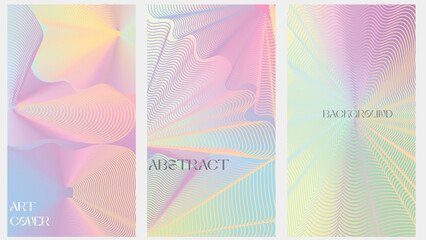 Abstract line wave poster background vector set. Minimalist cover template with vibrant perspective line wave in motion. Ideal design for social media, cover, banner, flyer, music, ads.