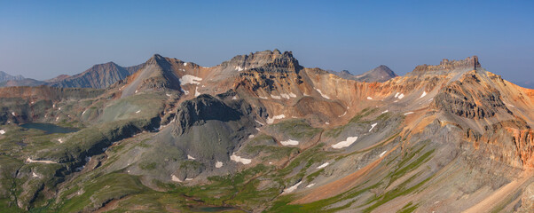 Ice lake Basin peaks R/L: Pilot Knob, Golden Horn, Vermillion, and Fuller rise above Fuller Lake in...
