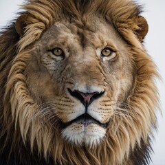 "A roaring lion with its mane flowing, on a clean white background"