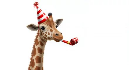 Poster Festive Giraffe in Party Hat with Noisemaker Adorable Birthday Animal Illustration
