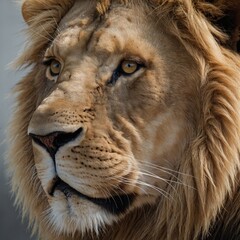 "Close-up of a lion&rsquo;s face with sharp details, white background"