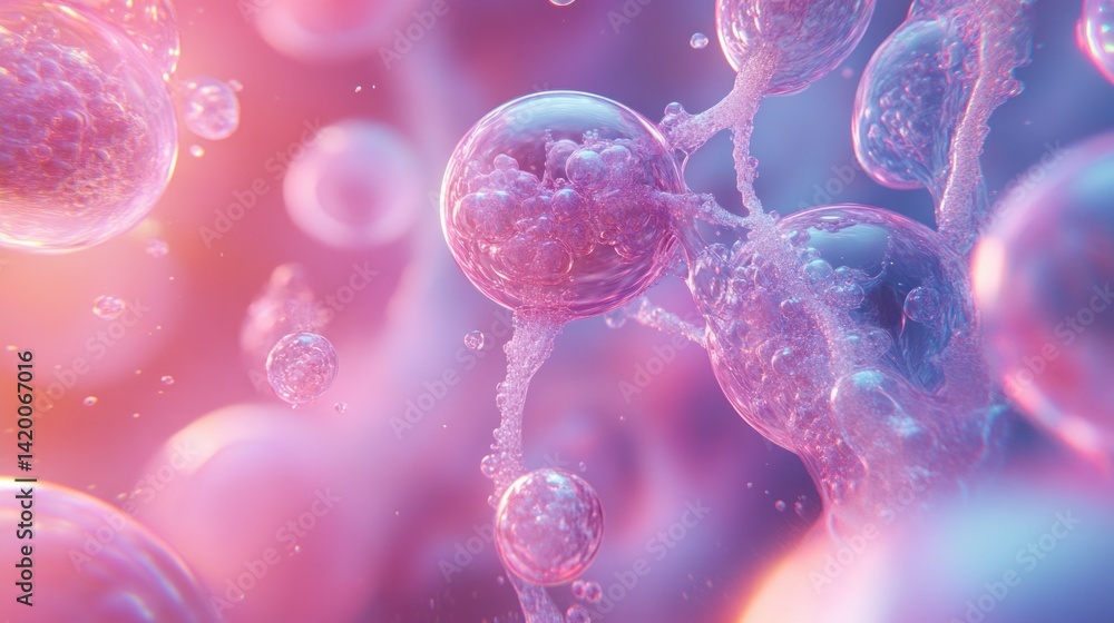Poster abstract microscopic depiction of glowing spheres and interconnected structures