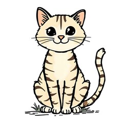 Cute Cartoon Tabby Cat Sitting.