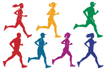 set of Running person vector silhouette illustration isolated on white background