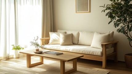 Cozy living room with natural light and minimalist decor