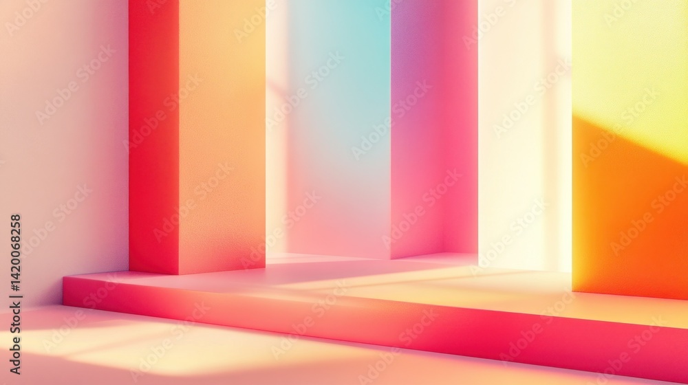 Poster colorful pillars create architectural structures with different shaded tones
