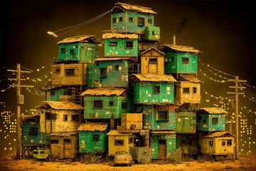 Nocturnal Favela A Digital Painting of a Densely