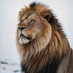 "A majestic lion standing proudly, isolated on a white background"
