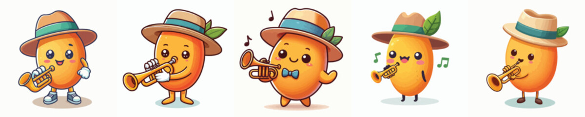 cute mango vector playing trumpet