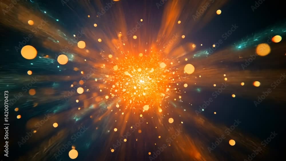 Poster abstract light burst with bokeh effect and radiant particles spreading widely