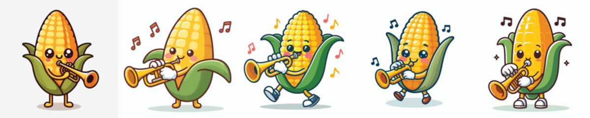 cute corn vector playing trumpet