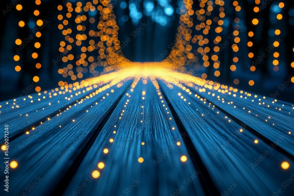 Poster an abstract background with bokeh lights and glowing lines gives the impression of a futuristic city