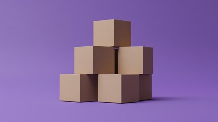 Obraz premium Angled view of stacked boxes forming a corner shape on a violet background