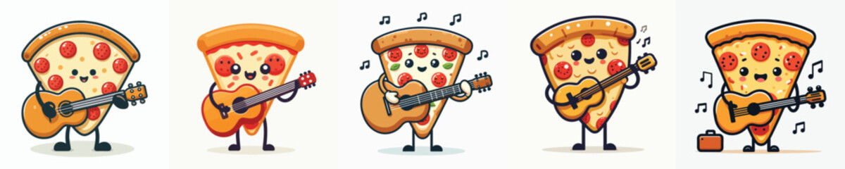funny pizza vector collection playing guitar