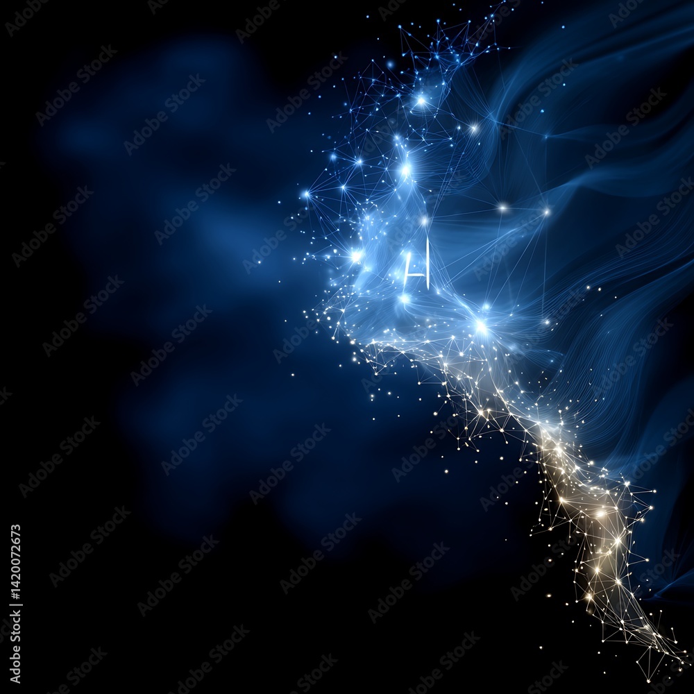 Poster digital connectivity network futuristic innovation with abstract visuals and glowing data points.