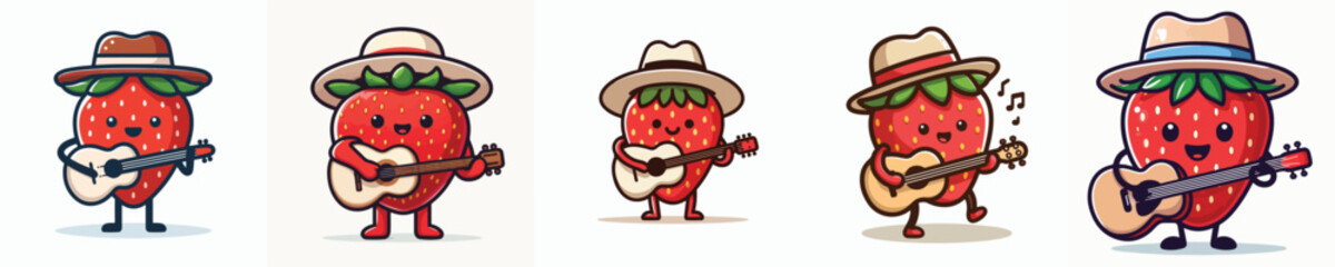 cute strawberry hat vector playing guitar