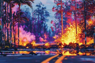Molten Inferno Volcanic Eruption on a Tropical