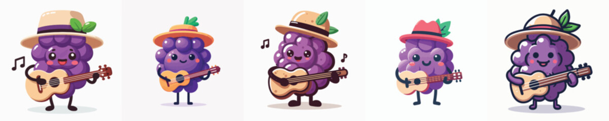 cute grape vector playing guitar