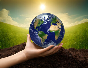 Earth Day. International Mother Earth Day. Environmental issues and protection, hand holding earth.