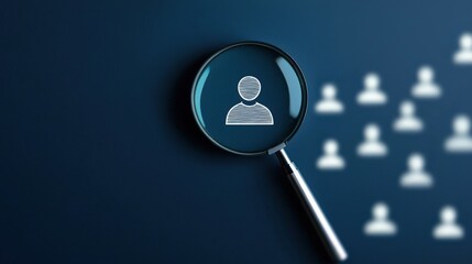 A magnifying glass focuses on a human icon, symbolizing search, analysis, or investigation in a digital context.