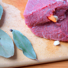 Juicy meat preparation with fresh herbs and spices