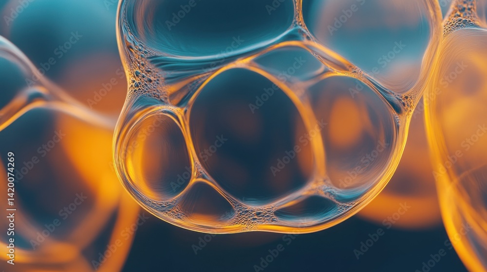 Poster abstract macro photograph of illuminated bubbles with intricate shapes
