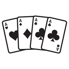 Set of playing card Vector Black silhouettes icons. Gambling game. Four card. Black outline icons. with white background