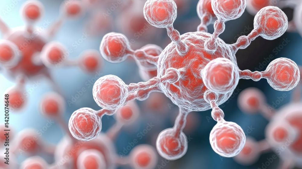 Aufkleber a close-up rendering of a virus, showcasing its intricate structure with red and white colors agains
