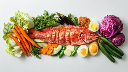 Authentic Thai dish of salt-grilled red tilapia accompanied by boiled egg