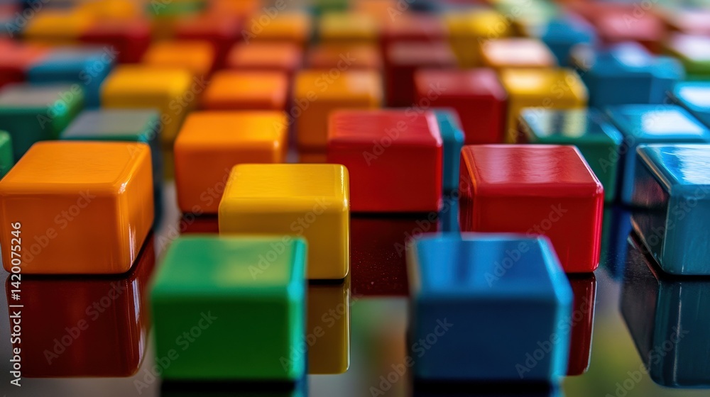 Poster A collection of colorful toy building blocks arranged in a grid pattern