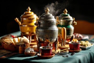 Aromatic Eastern Tea Ceremony Steaming Samovars
