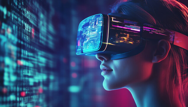 cyber woman with binary code