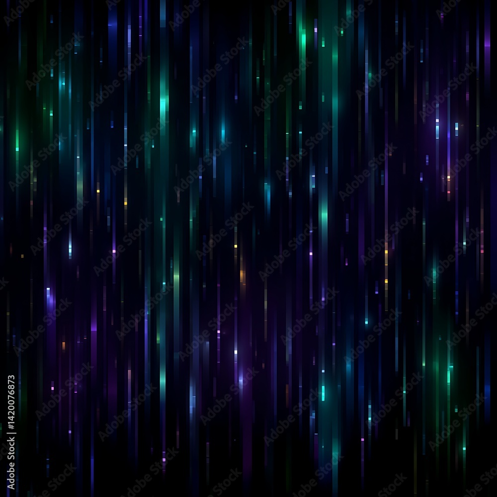 Poster digital rain abstract pattern sparkling lights background of gradient colors and vertical streaks.
