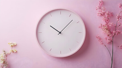 Decorative wall clock with a sleek minimalist design on a soft pastel plum background