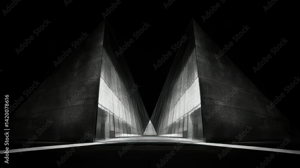 Poster two symmetrically aligned buildings create a visual architectural perspective