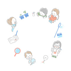 自由研究にはげむ子供たちのイメージ背景　ラウンド