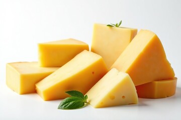 Assortment of Italian cheeses on white background , pecorino, soft, milk