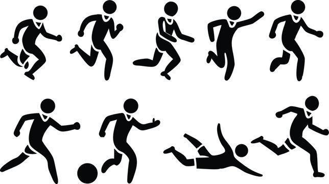 stick figure soccer players in action vector set silhouette set