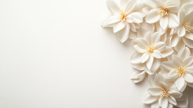 Elegant White Flowers on Soft White Background Evoking Peaceful Beauty
