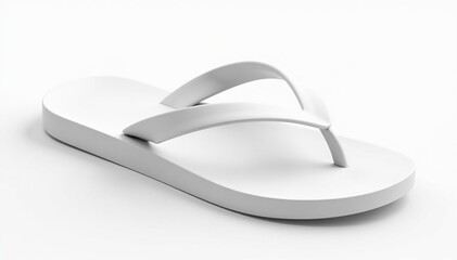 Single white flip-flop isolated on pure white background, summer footwear, light, bright