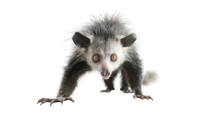 Obraz premium Realistic Aye-Aye Lemur from Madagascar Reaching Forward Transparent Background