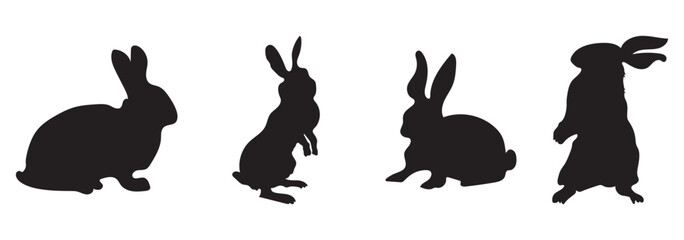 Rabbit Silhouettes icon. Set of Rabbit Silhouettes. Silhouettes of easter bunnies isolated on a white background. Set of different rabbits silhouettes for design use.